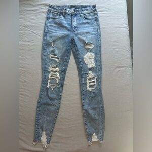 American Eagle Distressed Skinny Stretch Blue Jeans